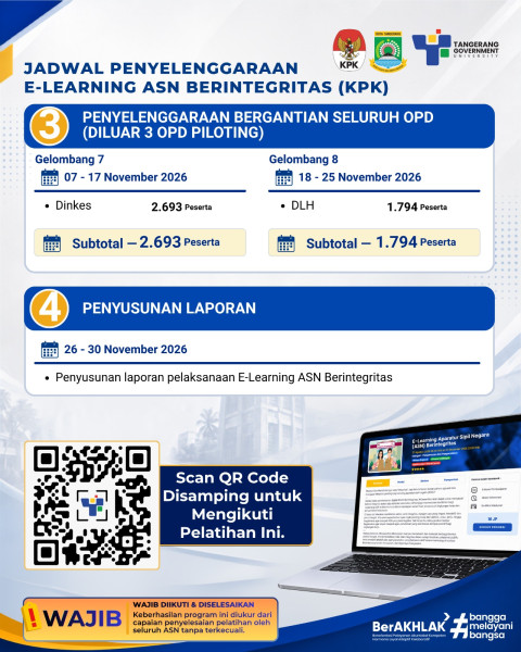 Dipilih KPK Jadi Pilot Project, ASN Kota Tangerang Wajib Ikuti E-Learning Berintegritas