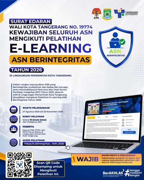 Dipilih KPK Jadi Pilot Project, ASN Kota Tangerang Wajib Ikuti E-Learning Berintegritas
